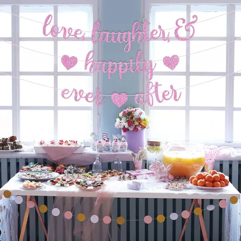Banner in Carta Glitterata per Festa di Matrimonio Happily Ever After Ghirlanda Sposo Doccia Nuziale Decorazione per Festa