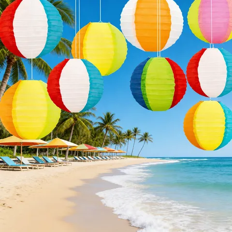 Colorful Round Folding Paper Lanterns Set For Summer Beach Pool Party Birthday Wedding Festive Decorative Hanging Ornaments