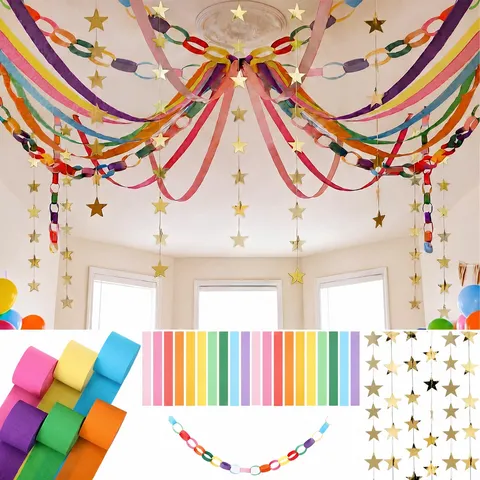 Regenbogen Papier Kette Girlande Stern Luftschlangen Bunte Hängende Dekorationen Für Geburtstag Party Hochzeit Festival Deko