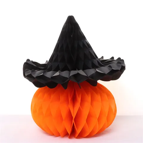 Decorazione per Festa di Halloween Palla a Nido d'Ape di Zucca Orno Sospeso Carta 3D Decorazione di Zucca