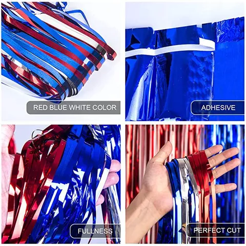 Tenda di Orpello Rosso Bianco e Blu Sfondo in Pellicola Metallica per Decorazioni di Festa del Giorno dell'Indipendenza Arredamento