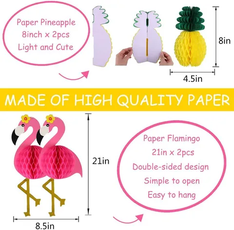 Set di Fiori in Carta a Ventaglio Fenicottero Hawaiano Palla a Nido d'Ape Ananas Lanterna di Carta Forniture per Decorazioni per Feste sulla Spiaggia Estive