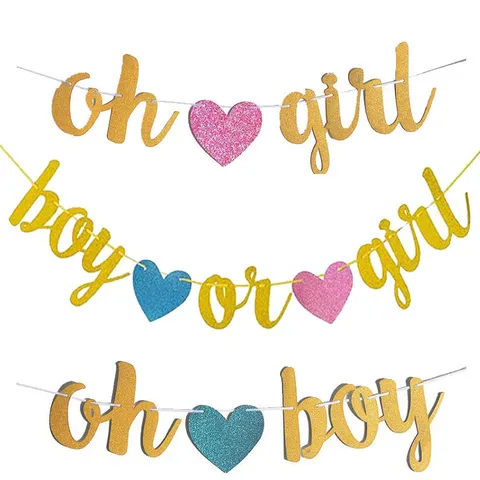 Banner con Lettere in Carta Glitterata Boy Or Girl Oh Baby per Compleanno Baby Shower Festa Sfondo Decorazione Appesa a Parete