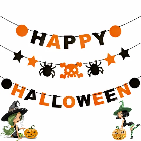 Διακόσμηση Banner Halloween Γιρλάντα Γραμμάτων από Μη Υφασμένο Ύφασμα Κρανίο Αράχνη Κρεμαστό Σημαιάκι Είδη Πάρτι
