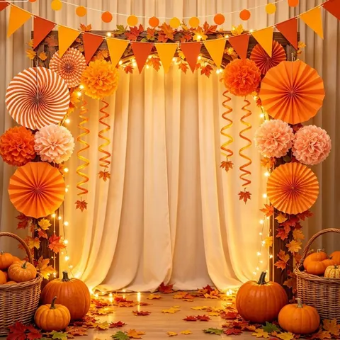 Set di Decorazioni per Feste di Raccolto Fiori di Ventaglio di Carta Festone Bandierine Spirali Sospese Decorazione del Ringraziamento