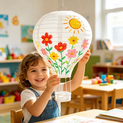DIY Handmade White Paper Hot Air Balloon Lantern Hanging Ornament For Classroom Birthday Party Corridor Decoration
