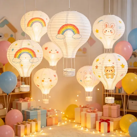 DIY Handmade White Paper Hot Air Balloon Lantern Hanging Ornament For Classroom Birthday Party Corridor Decoration