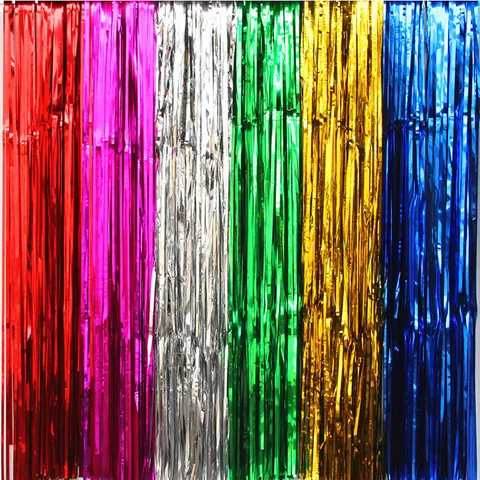 Cortina de Flecos de Papel de Aluminio de 2M Brillante Metálico Serpentinas Cortina de Puerta para Boda Cumpleaños Fiesta Fondo Pared