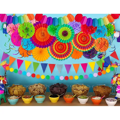 Set di Bandiere a Ventaglio di Carta Colorata Palle di Fiori Ghirlanda Rotonda Decorazioni Appendibili per Festa Matrimonio Compleanno