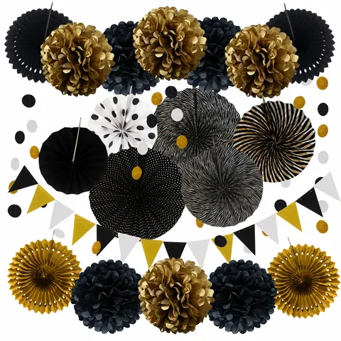 Paper Fan Flowers Honeycomb Balls Bunting Flags Party Decoration Set Wedding Birthday Celebration Hanging Ornaments