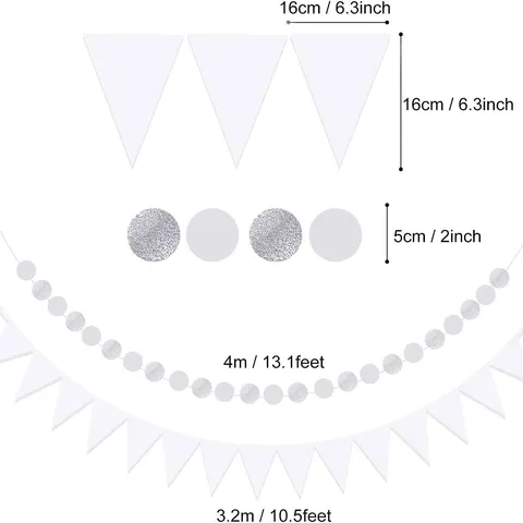 White Paper Fans Lanterns Honeycomb Balls Flower Balls Bunting Banner Set For Wedding Birthday Party Background Decor