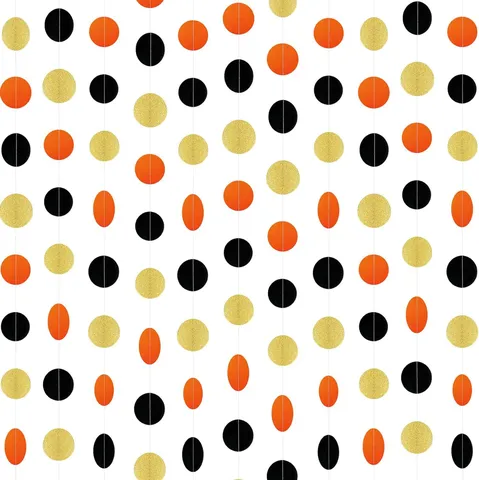 Guirlande Circulaire en Papier d'Halloween Pois Ronds Noir Orange Serpentins Fête du Festival des Fantômes Bannière Suspendue
