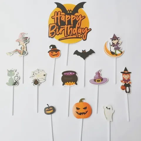 Decorazioni per Torta di Halloween Carta Strega Zucca Fantasma Decorazione Tavola Dessert Festa Compleanno