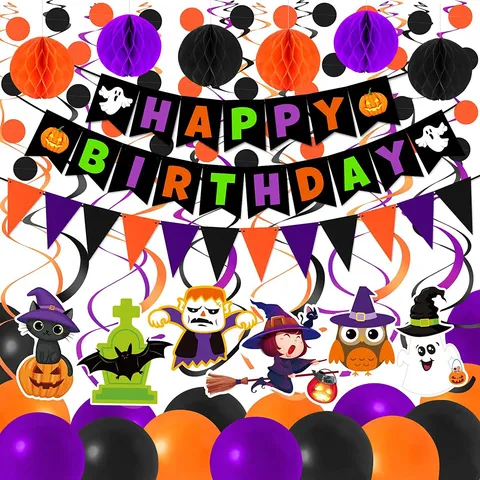 Decorazione per Festa di Halloween Stendardo di Compleanno festone Spirali Sospese Palloncini in Lattice Set di Forniture per Feste
