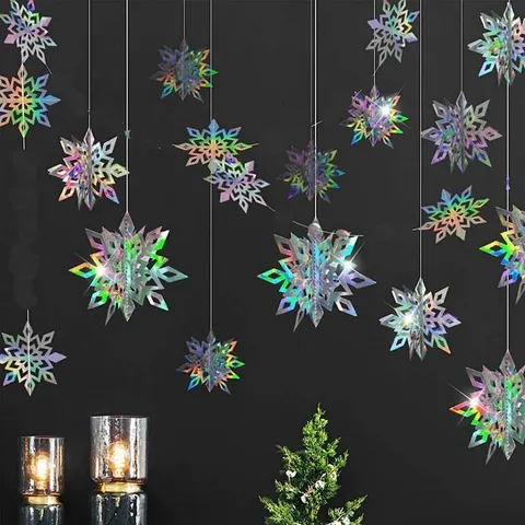 Decorazioni Sospese Fiocco di Neve 3D Olografico Ornamenti di Fiocchi in Carta Laser Per Festa di Natale Decorazione Invernale Casa