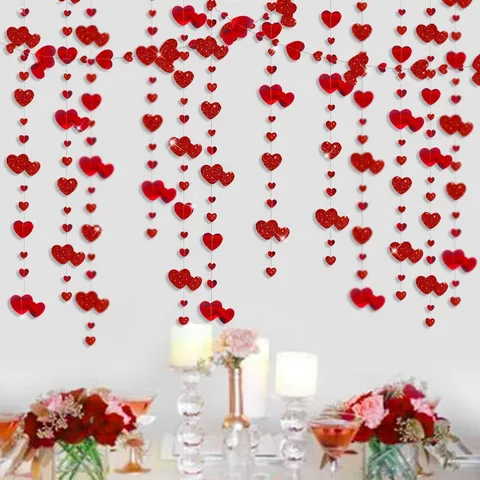 4M Specchio Glitter Doppio Cuore Ghirlanda di Carta Sospesa per San Valentino Matrimonio Festa Decor