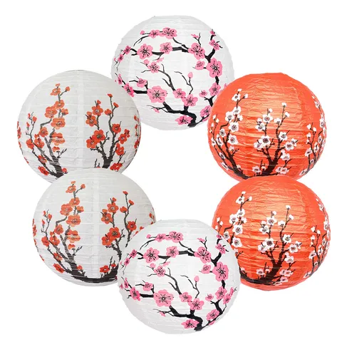 Lanterne en Papier Fleur de Cerisier Japonaise Décoration Suspendue Lanterne Ronde Fleur de Prunier Pour Maison Restaurant Mariage Fête Décor