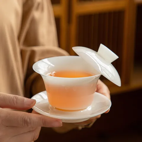 Service à Thé Kung Fu en Porcelaine de Jade Gaiwan Tasse Kit de Cérémonie du Thé en Céramique Cadeau