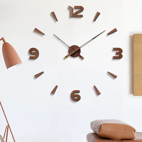 DIY Silent Wall Clock Modern Minimalist Walnut Wood Acrylic Large 3D Digital Wall Clock Home Decor Living Room Office Wall Sticker Clock