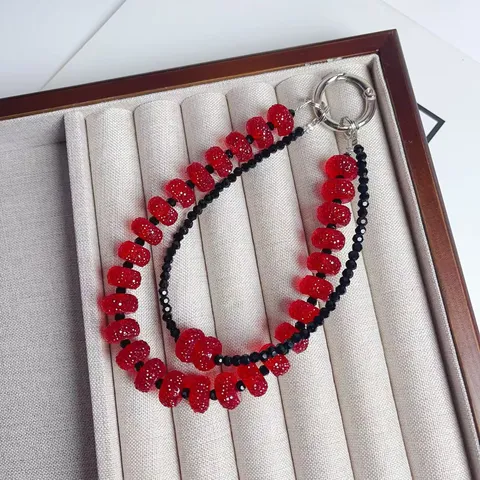 Crystal Beaded Phone Chain Bag Charm Minimalist Double Layer Beaded Pendant Strap Women Bag Accessories