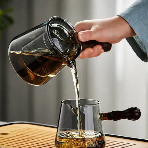 High Borosilicate Glass Heat Resistant Kung Fu Tea Set With Wooden Handle Office Living Room Tea Maker Tea Pot And Cups