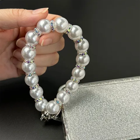 Handmade Artificial Pearl Rhinestone Phone Charm Strap Luxury Beaded Phone Lanyard Wrist Strap Women Mobile Phone Accessories