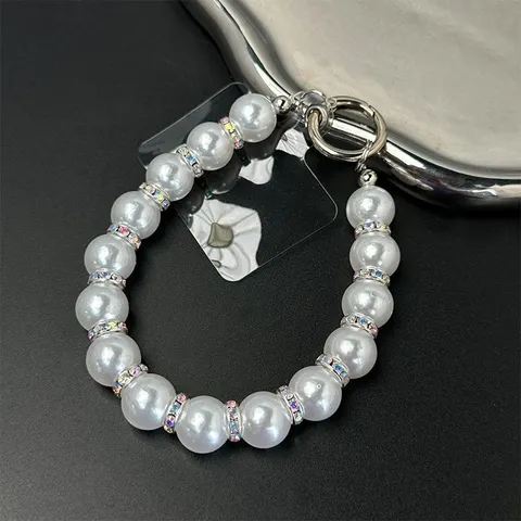 Handmade Artificial Pearl Rhinestone Phone Charm Strap Luxury Beaded Phone Lanyard Wrist Strap Women Mobile Phone Accessories