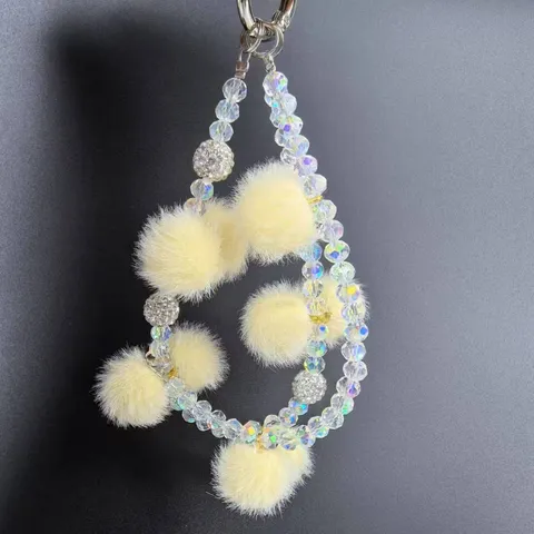 Fashion Crystal Beaded Phone Chain Cute Plush Ball Wrist Strap Elegant Handbag Hanging Ornament Decorative Accessory