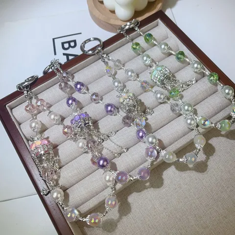 Luxury Crystal Pearl Phone Lanyard Beaded Wrist Strap Cute Keychain Crystal Pendant Accessories For Women Jewelry
