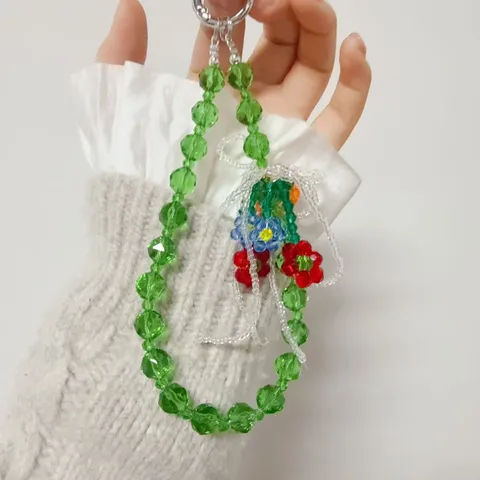 Colorful Flower Beaded Phone Chain Mori Style Crystal Bead Bag Charm Cute Phone Lanyard Fashion Wrist Strap Accessory