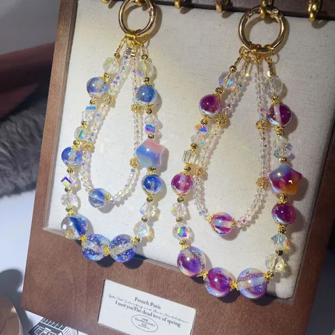 Handmade Beaded Phone Chain Double Layer Crystal Star Pendant Keychain Light Luxury Bag Charm Accessory For Women