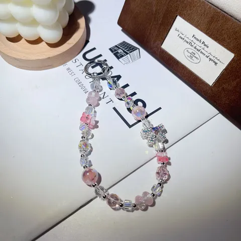 Light Luxury Crystal Beaded Phone Charm Alloy Bow Car Keychain Aesthetic Hanging Ornament Jewelry Gift