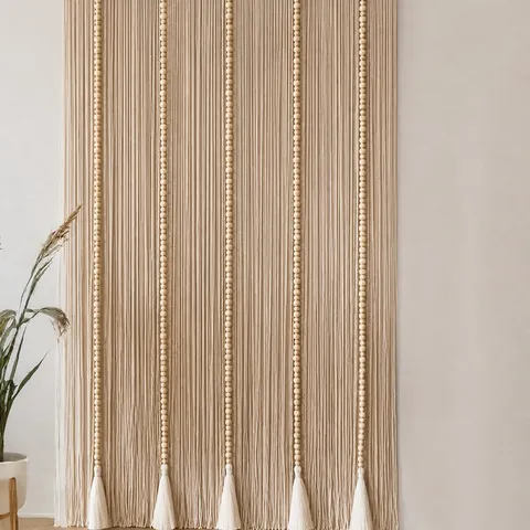 Tenda per Porta con Nappine di Perline di Legno e Cotone Intrecciato a Mano Decorazione Boho
