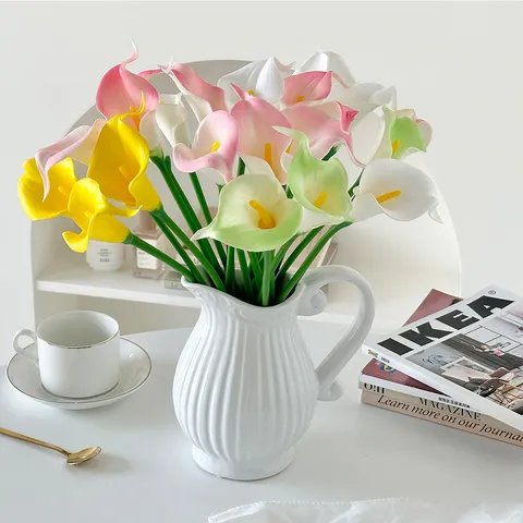Fausse Fleur Calla Lys Artificiel en PU Vrai Toucher Tige Unique Floral Pour Mariage Décoration Maison Accessoires Photo