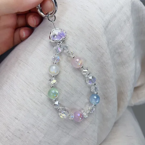 Abalorio de Teléfono de Cristal Llavero Abalorios Lindo Colgante de Nube Mariposa Correa de Cordón de Teléfono Celular Estética Joyería Para Mujeres