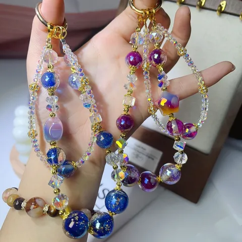 Handmade Beaded Phone Chain Double Layer Crystal Star Pendant Keychain Light Luxury Bag Charm Accessory For Women