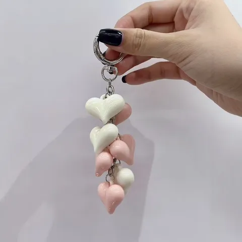 Colorful Acrylic Resin Love Heart Keychain Bag Pendant Cute Sweet Style Key Ring Car Accessories