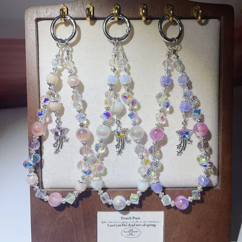 Rhinestone Crystal Beaded Phone Charm Star Pendant Bag Hanging Ornament
