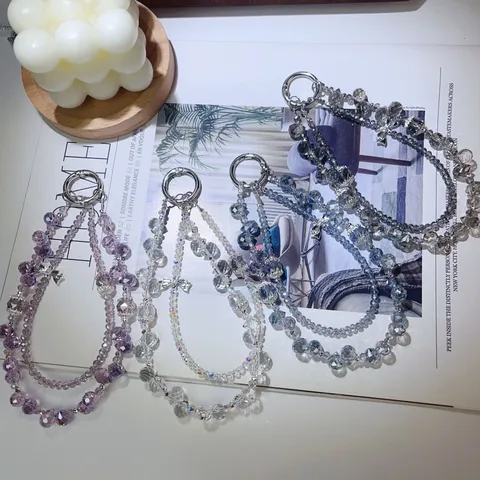 Handmade Crystal Beaded Phone Lanyard Bracelet Sparkling Butterfly Wrist Strap Women Fashion Jewelry Accessories