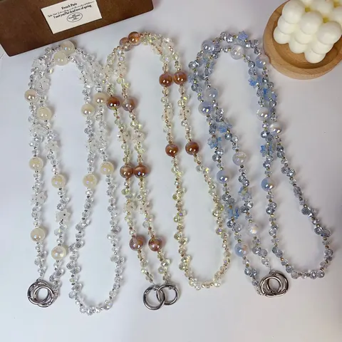 Luxury Colorful Crystal Flower Beaded Crossbody Phone Chain Rhinestone Bag Charm Fashion Women Lanyard