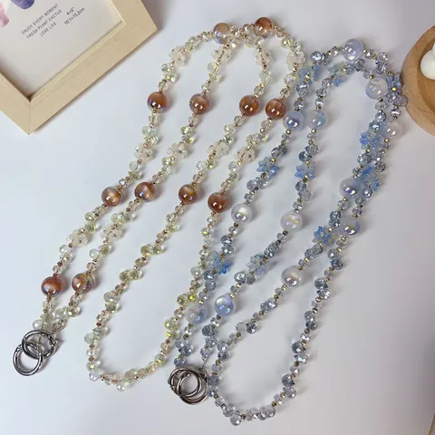 Luxury Colorful Crystal Flower Beaded Crossbody Phone Chain Rhinestone Bag Charm Fashion Women Lanyard