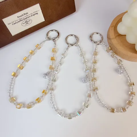 Handmade Crystal Beaded Phone Chain Square Bead Phone Lanyard Wrist Strap Phone Case Pendant Fashion Jewelry Accessory