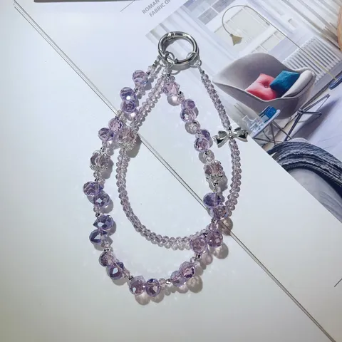 Handmade Crystal Beaded Phone Lanyard Bracelet Sparkling Butterfly Wrist Strap Women Fashion Jewelry Accessories
