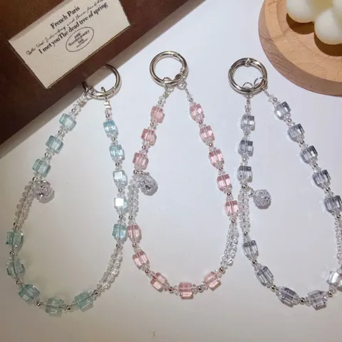 Handmade Crystal Beaded Phone Chain Square Bead Phone Lanyard Wrist Strap Phone Case Pendant Fashion Jewelry Accessory