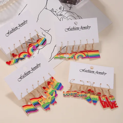 3 Paare Regenbogen Flagge Herz Emaille Ohrringe Set Für Frauen Legierung Love Wins Tropfenohrringe Mode Schmuck Geschenk