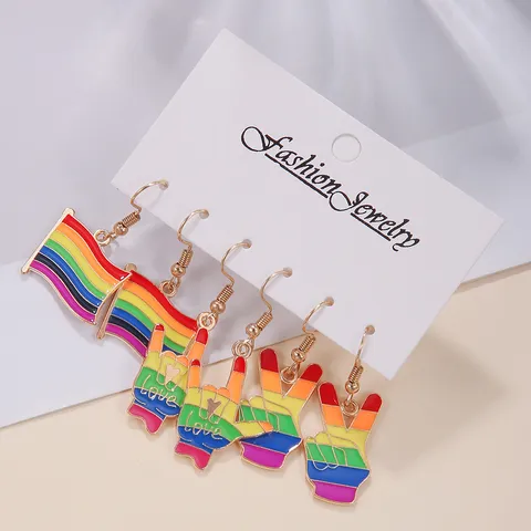 3 Paare Regenbogen Flagge Herz Emaille Ohrringe Set Für Frauen Legierung Love Wins Tropfenohrringe Mode Schmuck Geschenk