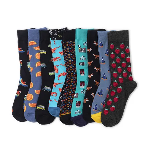 Lustige Frucht Tier Muster Baumwolle Wadenhohe Socken Für Herren Damen Trendige Pixelkunst Cartoon Mehrfarbige Freizeit Sportsocken