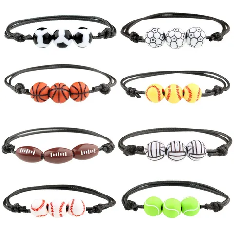 Braccialetto Sportivo Con Perline a Sfera Corda Intrecciata Regolabile Bracciale Basket Calcio Baseball Softball Rugby Tennis Gioielli Regalo