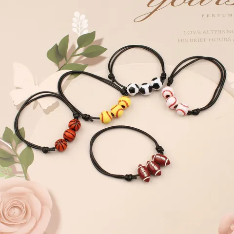 Braccialetto Sportivo Con Perline a Sfera Corda Intrecciata Regolabile Bracciale Basket Calcio Baseball Softball Rugby Tennis Gioielli Regalo