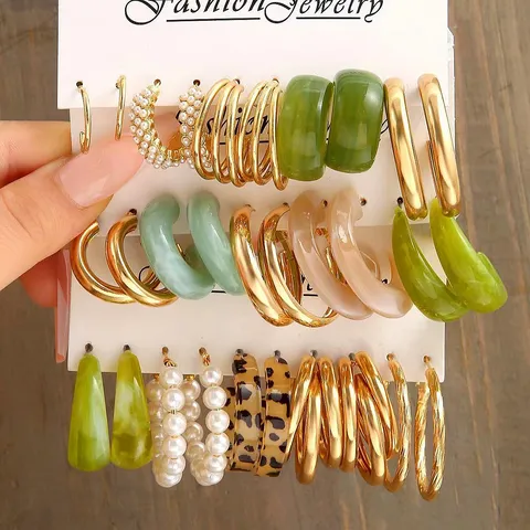 C-Form Ohrringe Set Für Damen Trendy Eisen Harz Künstliche Perle Ohrringe Multi-Pack Leopardenmuster Marmormuster Schmuck Geschenk